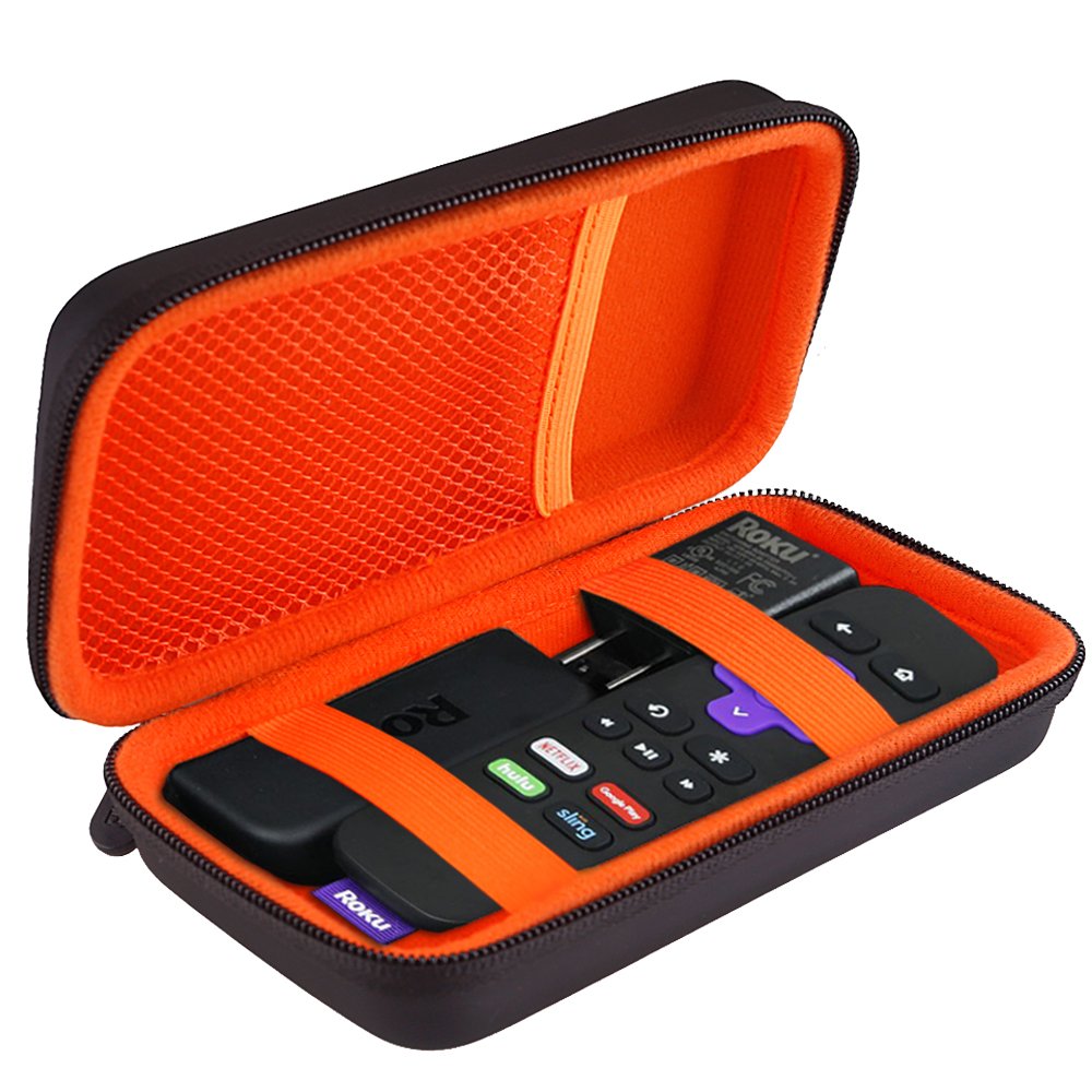 BOVKE Hard Case for Roku Streaming Stick 2025 / Plus 2025, Voice Remote Control Travel Case for Roku 3820EU Streaming Stick, Extra Mesh Pocket for Cables, Adapters, Black