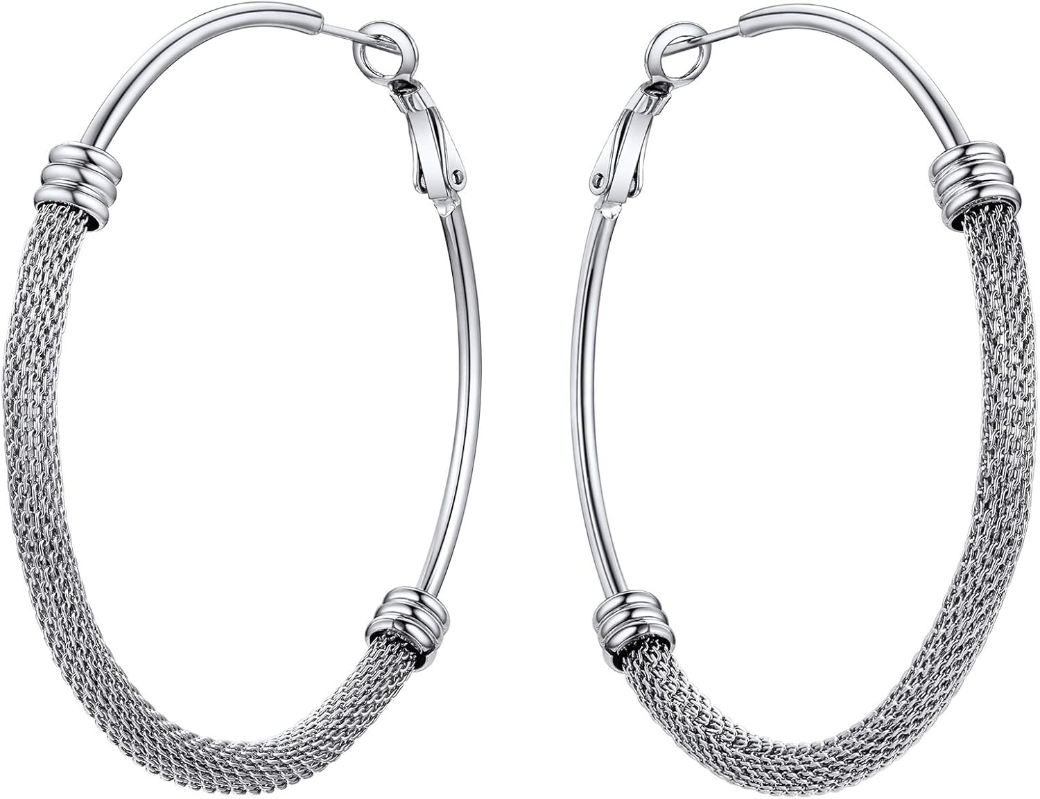 Big Hoop Earrings Surgical Stainless Steel 1.8" 60MM Lightweight Mesh
