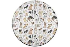 MEAUDIWES Ultra Soft Round Area Rugs Cute Doodle Pets Dog Print for Bedroom Anti-Slip Nursery Rug Family Room Living Room Carpets Play Mat Easy to Clean