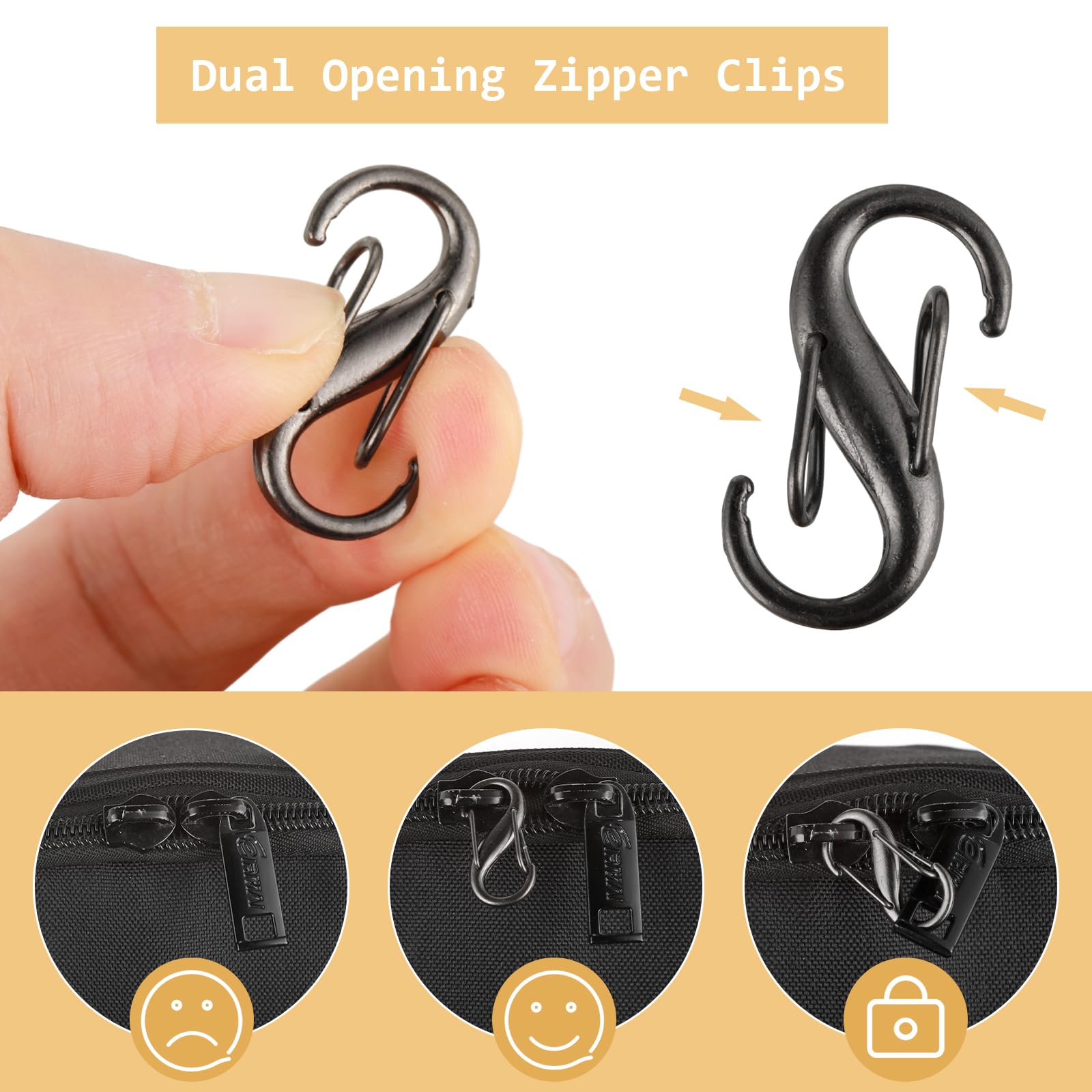 Ouligay 12 Piece Zipper Lock Clips, Backpack Locks Zipper, Replacement Zipper Pulls, Small Dual Opening Spring Clips, Anti-Theft S Small Carabiner Clips for Camping Fishing Traveling Outdoor Sports