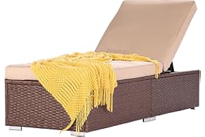 SUNVIVI OUTDOOR Outdoor Chaise Lounge, Patio Lounge Chair Wicker Adjustable Reclining Chair for Pool with Removable Cushion, Beige