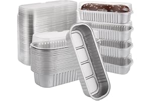 50 PCS Aluminum Foil Small Baking Cups Square 6.8oz Individual Cake Pans with Lids, Disposable Cake Containers Loaf Pans Mini