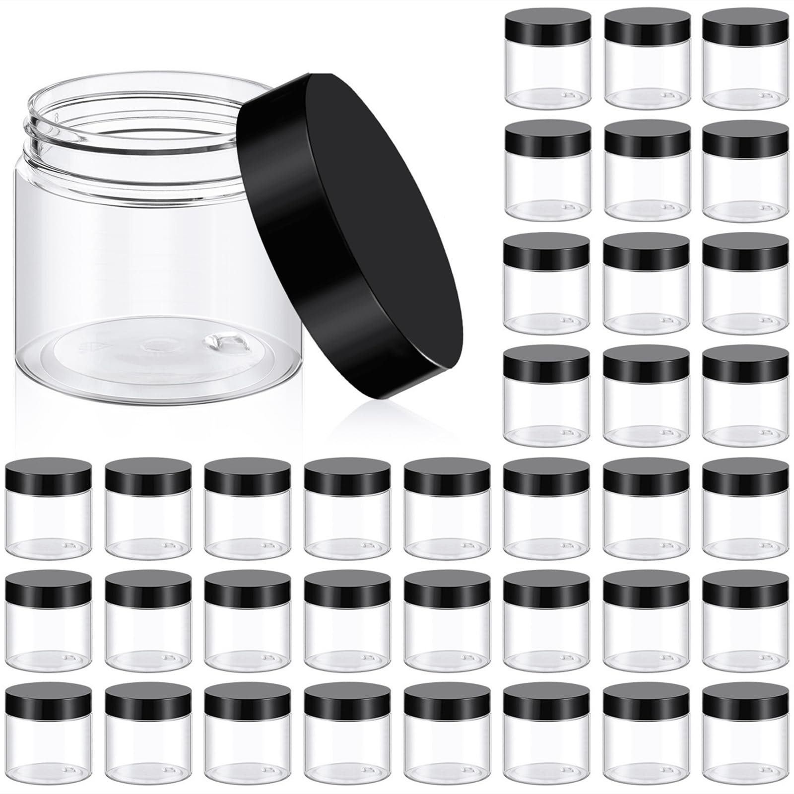 Photo 1 of TUZAZO 36 Pack 2 Oz Small Plastic Container Jars with Lids and Labels BPA Free, Empty Round Clear Cosmetic Containers Plastic Slime Jars for Lotion, Cream, Ointments, Samples, Travel Storage (36)