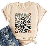 WIPXITK Floral Graphic Shirt Women Boho Wildflowers Tee Vintage Flower Tshirt Round Neck Loose Casual Short Sleeve Tops