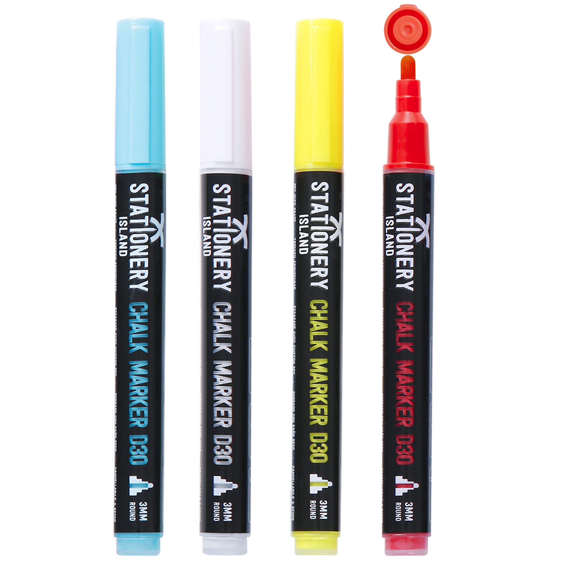 STATIONERY ISLAND Chalk Pens for blackboard, Liquid Chalk Markers for Chalkboard and Glass, Wipeable Chalk pens for Window Drawing, 4 Colours