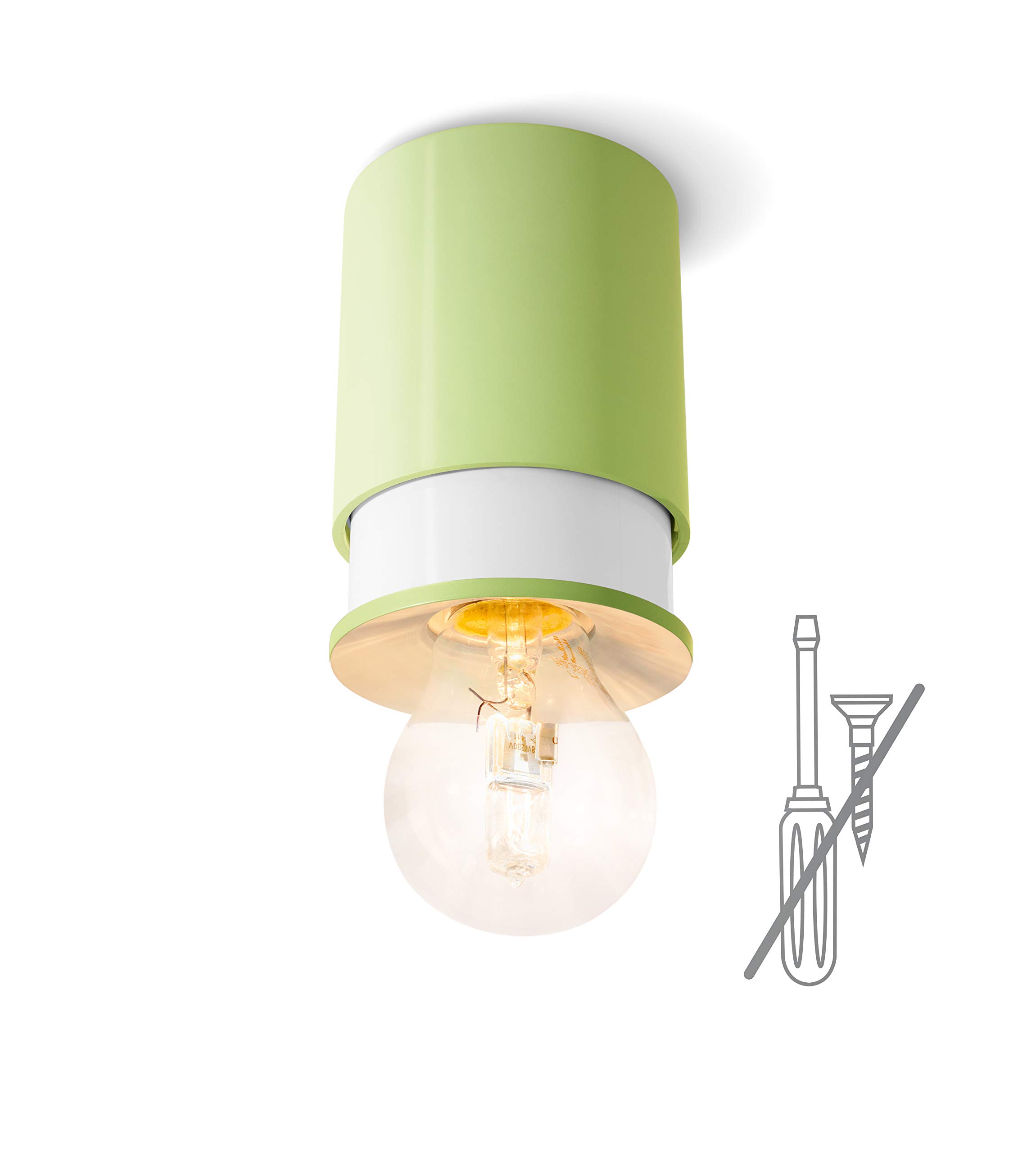 Twister Living Ceiling Light – Easy to Fix, No Screws, One Hook Only, Patent Protected, E27 – Green