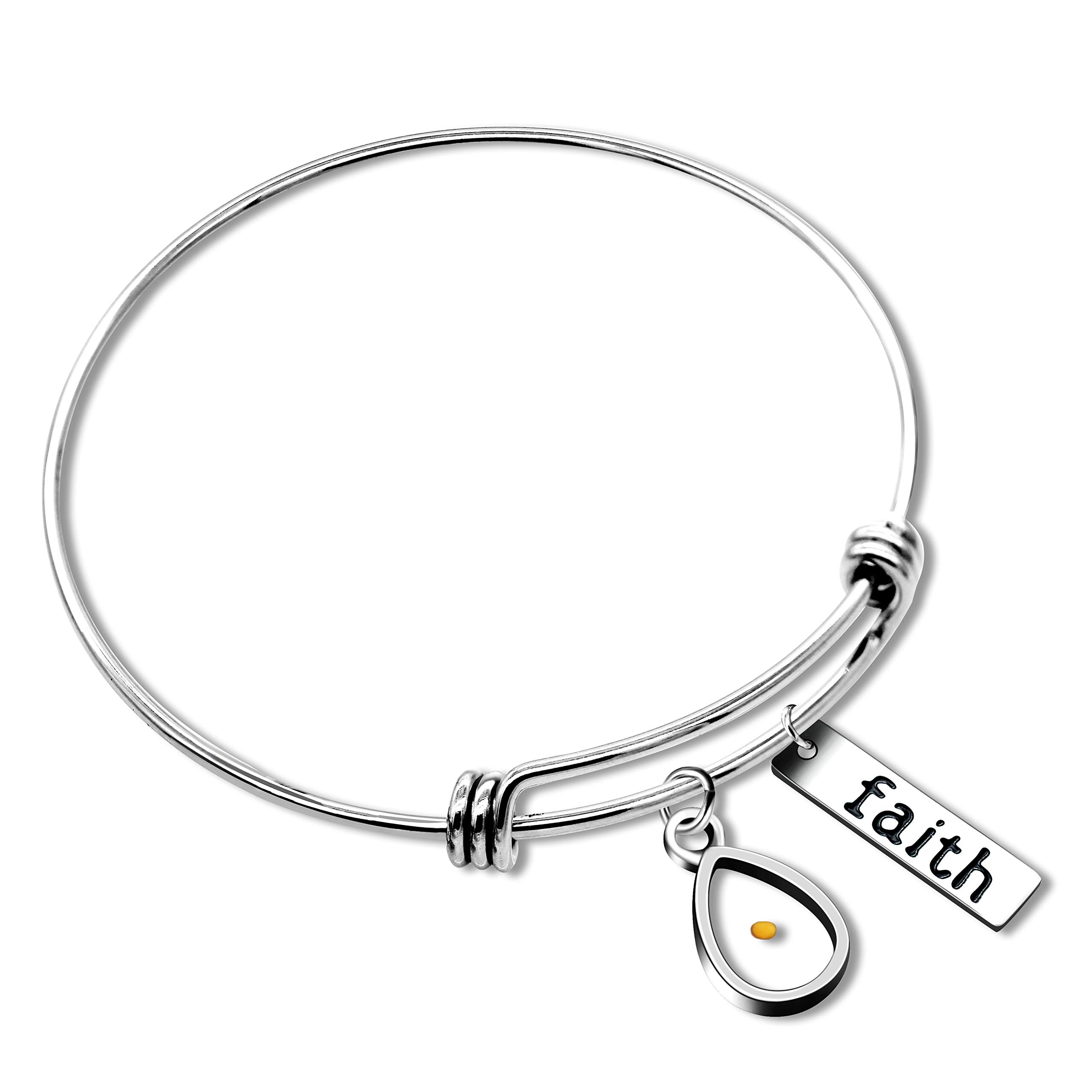 Uloveido Mustard Seed Charm Bracelet Bangle, Stainless Steel Faith Alphabet Adjustable Cuff Bangle, Christian Jewelry Y558 (Drop)