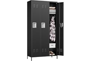 BYNSOE Metal Locker 3 Doors Employees Locker Storage Cabinet Locker School Hospital Gym Locker Requires Assembly (Black-3 Doors 36" w)
