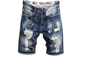 MLANM Men's Denim Shorts Classic Fit Distressed Summer Fashion Ripped Jean Shorts