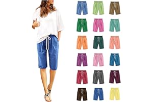 Tapanet Women's Shorts Plus Size Bermuda Shorts Knee Length Shorts Soft Cotton Short Elastic Waist Shorts Cotton Linen Shorts