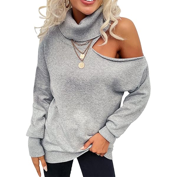 Kissonic Women's Cold Off Shoulder Turtleneck Soft Sweaters
