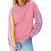 popvil Womens Crewneck Sweatshirts Oversized Neon Stripes Tops Casual Long Sleeve Pullover 2025 Fall Clothes