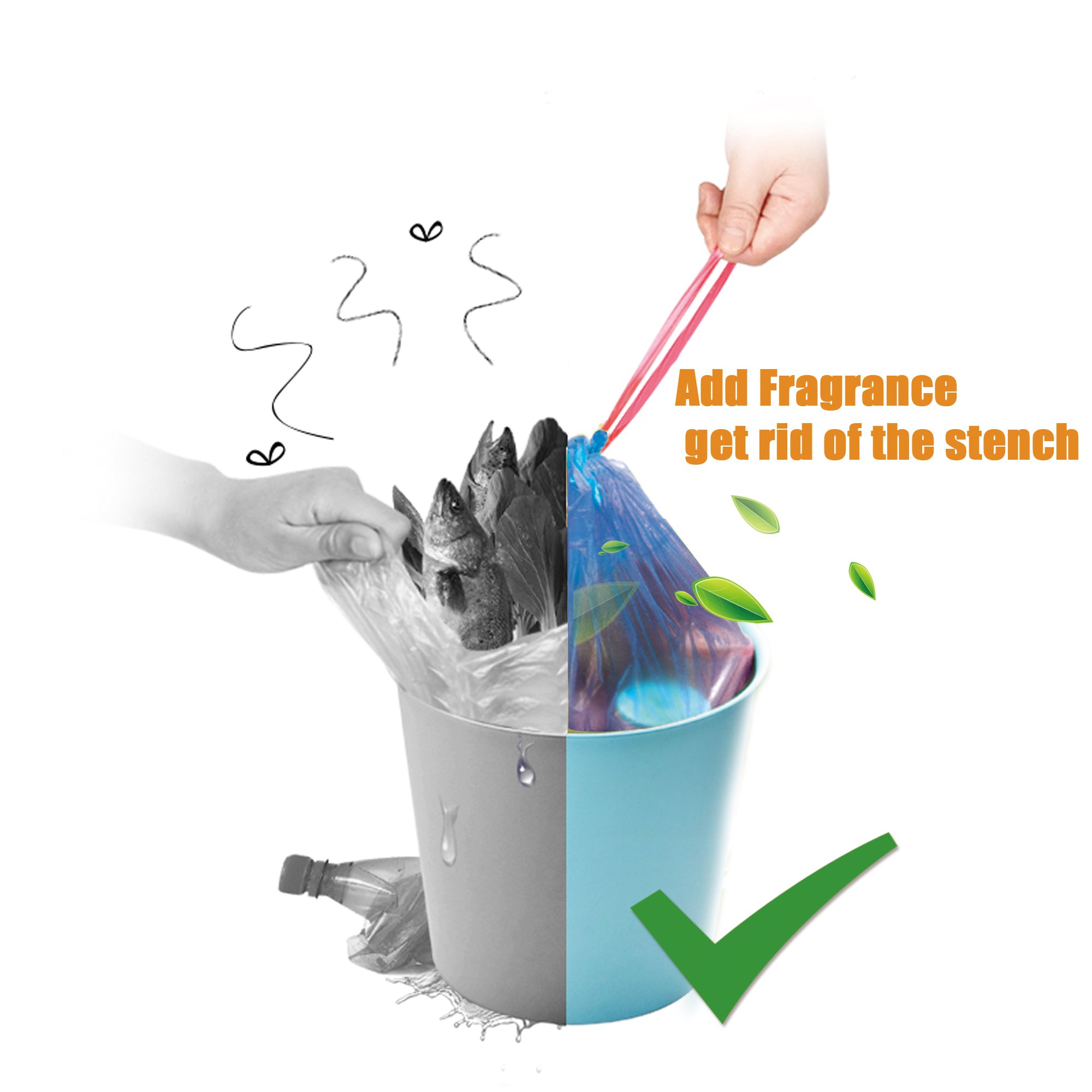 Small drawstring trash bags(2.6 gallon 3roll/90 counts) , Extra Strong Garbage Bag?blue?