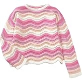 MakeMeChic Girl's Chevron Crew Neck Sweater Long Sleeve Colorful Fall Cute Pullovers Knit Top