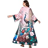 LDCS Swimsuit Coverups for Women Long Kimonos Robes Peocock Flower Printed Boho Beach Cover Ups Summer Holiday Sarong Wraps