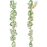 EVER FAITH Wedding Rhinestone Crystal Chandelier Clip-on Earrings for Women Brides, Art Deco Marquise Teardrop Bridal Long Dangle Drop Earring for Prom