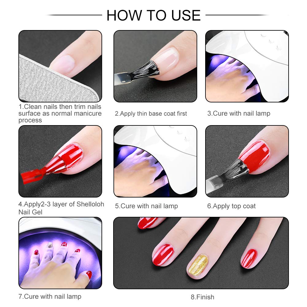 SHELLOLOH 2pcs Gel Nail Polish Top Coat and Base Coat Set Soak Off LED Gel Nail Art Manicure Kit Long-Lasting 10ml : Beauty