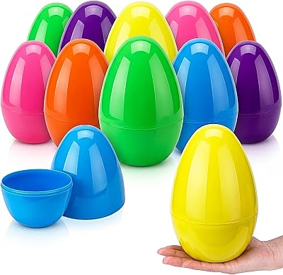 AniSqui 12 Pieces Large Plastic Eggs to Fill 7.87 x 5.12 inches Giant Jumbo