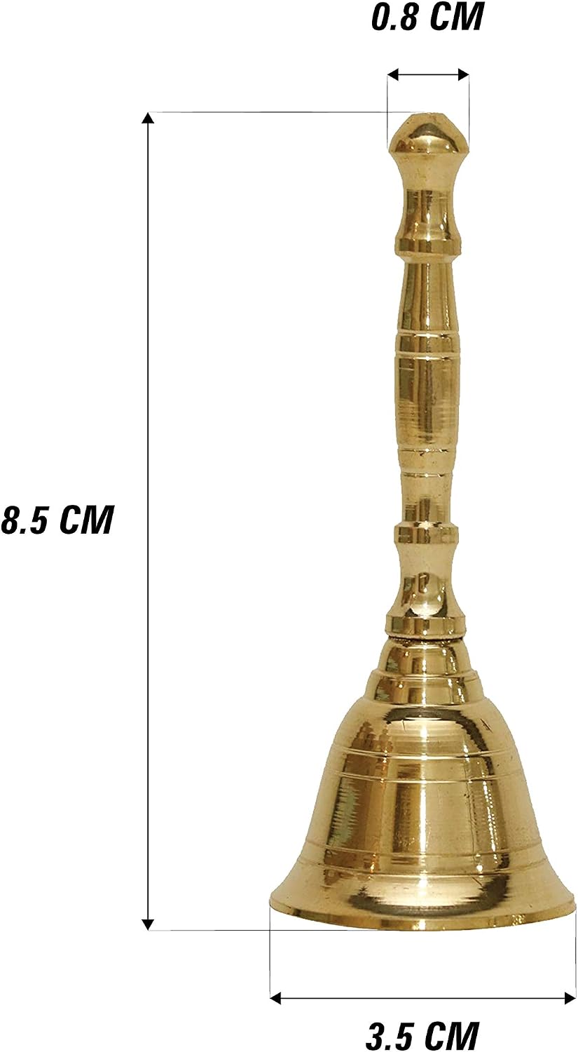 Shubhkart Solid Brass Puja Ghanti, 3.5 Inch Hand Held Temple Bell for Home Events, Decoration, Food Line, Alarm and Service, Small - Image 3