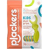 Plackers Kids Dual Gripz Floss Picks with Double Grip handle, Wild Berry Flavor, Colorful Floss Picks for Kids of All Ages, 7