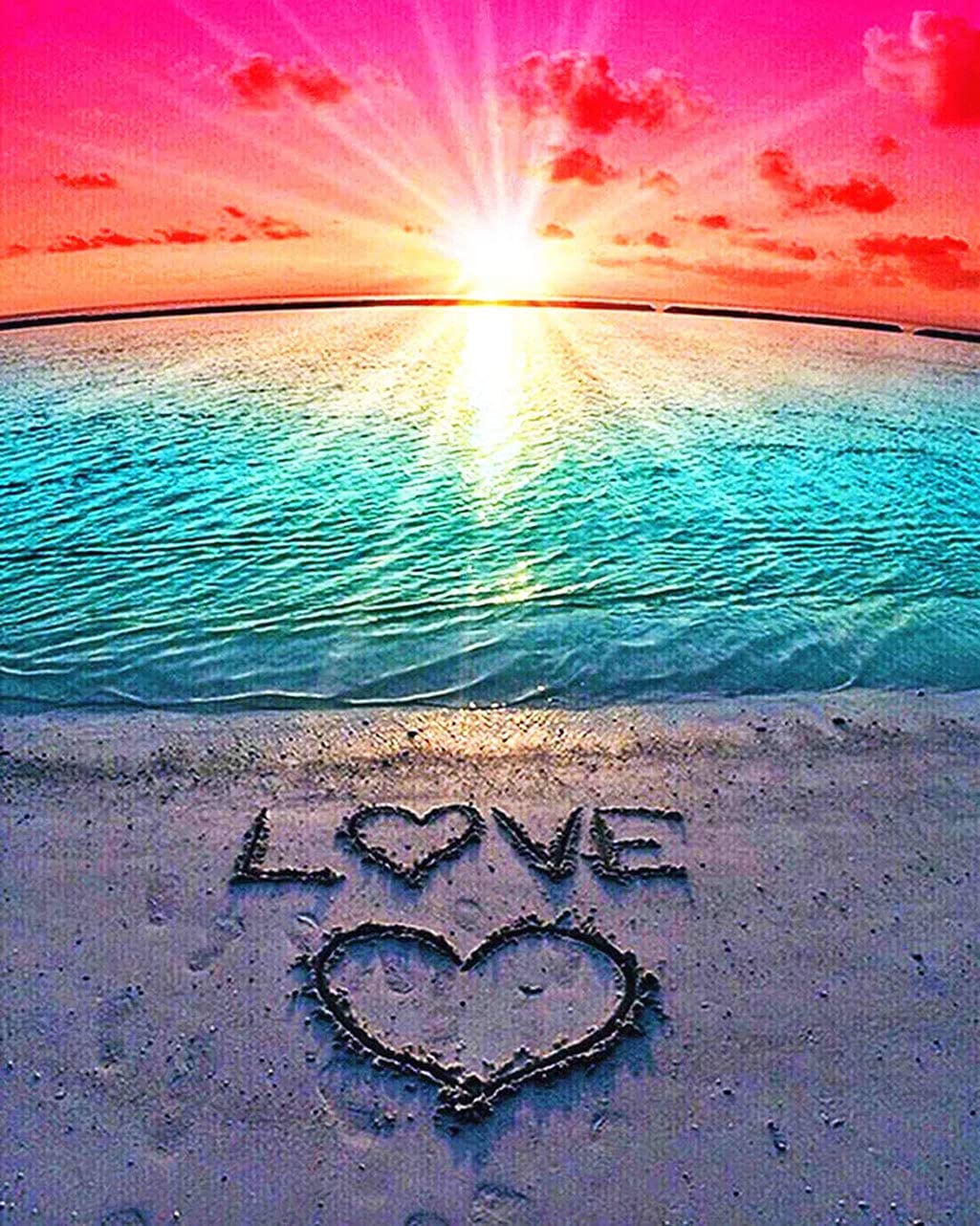 WOWDECOR Paint by Numbers for Adults Beginner, Number Painting - Beach and Love, Sunset Heart Ocean 40x50 cm - Wall Art Gifts (Frameless)