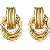 Gold Knot Earrings for Women Trendy Stud Earrings Chunky Statement Drop Dangle Earrings Lightweight Hypoallergenic Jewelry Women Christmas Gifts