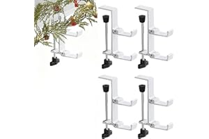 GUOJANFON Fireplace Stocking and Garland Hanger, 2 in 1 Mantel Hanger for Garland, Fireplace Stocking Holders for Mantle Garland Hooks for Xmas Holiday Home Party Decoration,Fits 0.31”-3.5”Mantles (White, 4)