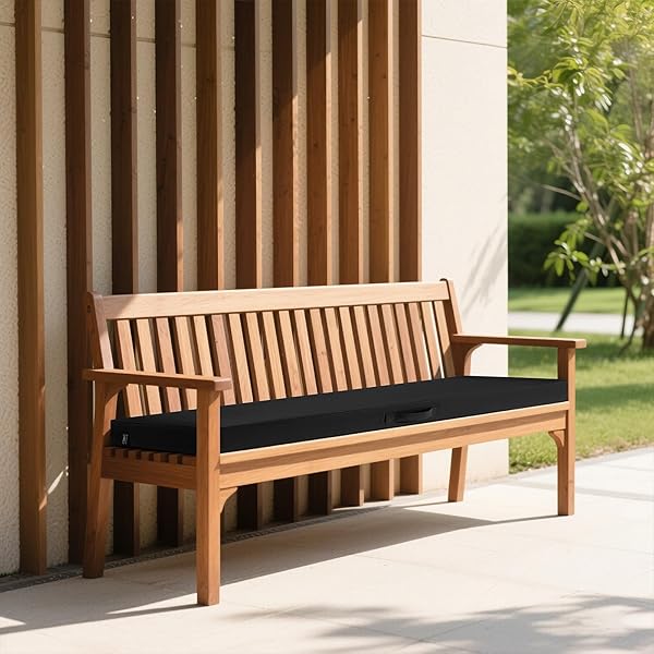 SHACOS OUTDOOR BENCH CUSHION WATERPROOF FADE RESISTANT PATIO FURNITURE CUSHIONS WITH HANDLE FOR SOFA AND CHAIR (BLACK, 48 X 18 X 3.2 IN)