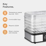 VonShef Food Dehydrator 5 Tier 250W Temperature 40-70C Stainless view 3