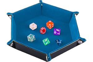 SIQUK Double Sided Dice Tray, Folding Hexagon PU Leather and Velvet Dice Holder for Dungeons and Dragons RPG Dice Gaming D&D and Other Table Games, Sky Blue
