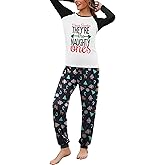 Ekouaer Women's Pajama Set Christmas Pjs Long Sleeve Print Tops and Pajamas Pants Soft Sleepwear Set