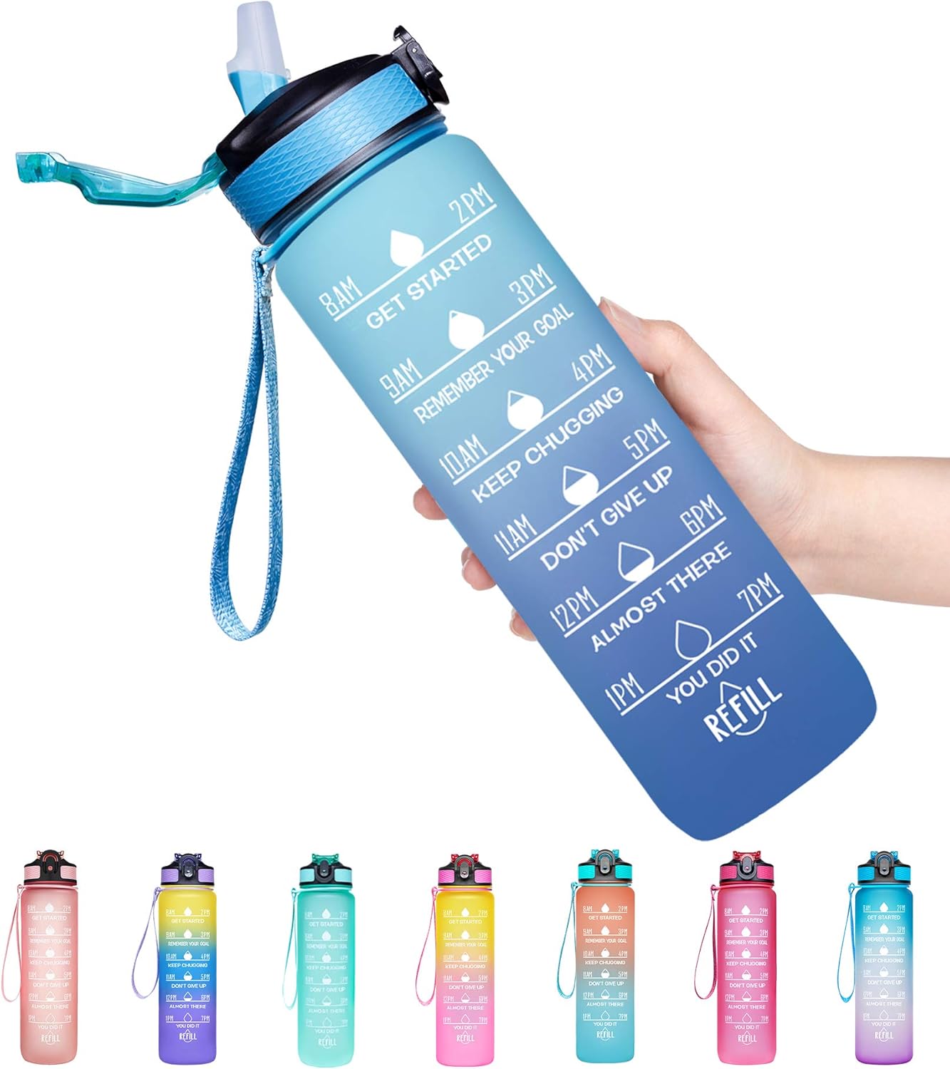 Giotto 32oz Large Leakproof BPA Free Drinking Water Bottle with Time Marker & Straw to Ensure You Drink Enough Water Throughout The Day for Fitness and Outdoor Enthusiasts-Light Pink : Sports & Outdoors