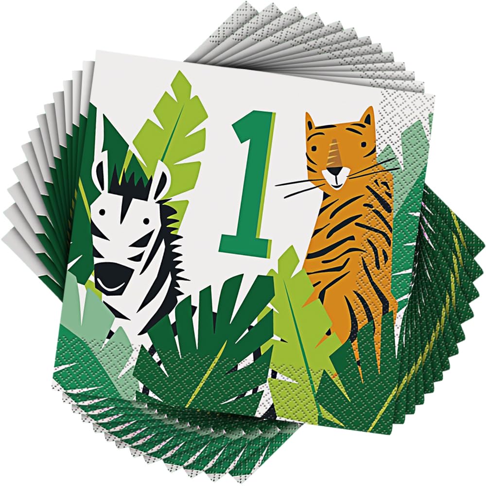 Vibrant Animal Safari 1st Birthday Luncheon Napkins (16cm) - Multicolor Jungle Party Napkins for Kids - Perfect for Jungle-Themed Celebrations - 16ct