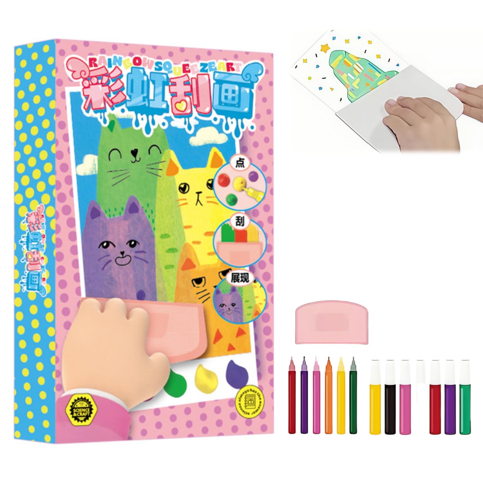 ASPUIC Rainbow Scratch Art,DIY Rainbow Scratch Painting,R/ainbow Scratch Art Postcard Set,Creative Squeegee A/rt Paint Kit,with 20 Double-Sided Postcards,7 Paint Pens,6 Markers,1 Sticker,1 Scraper