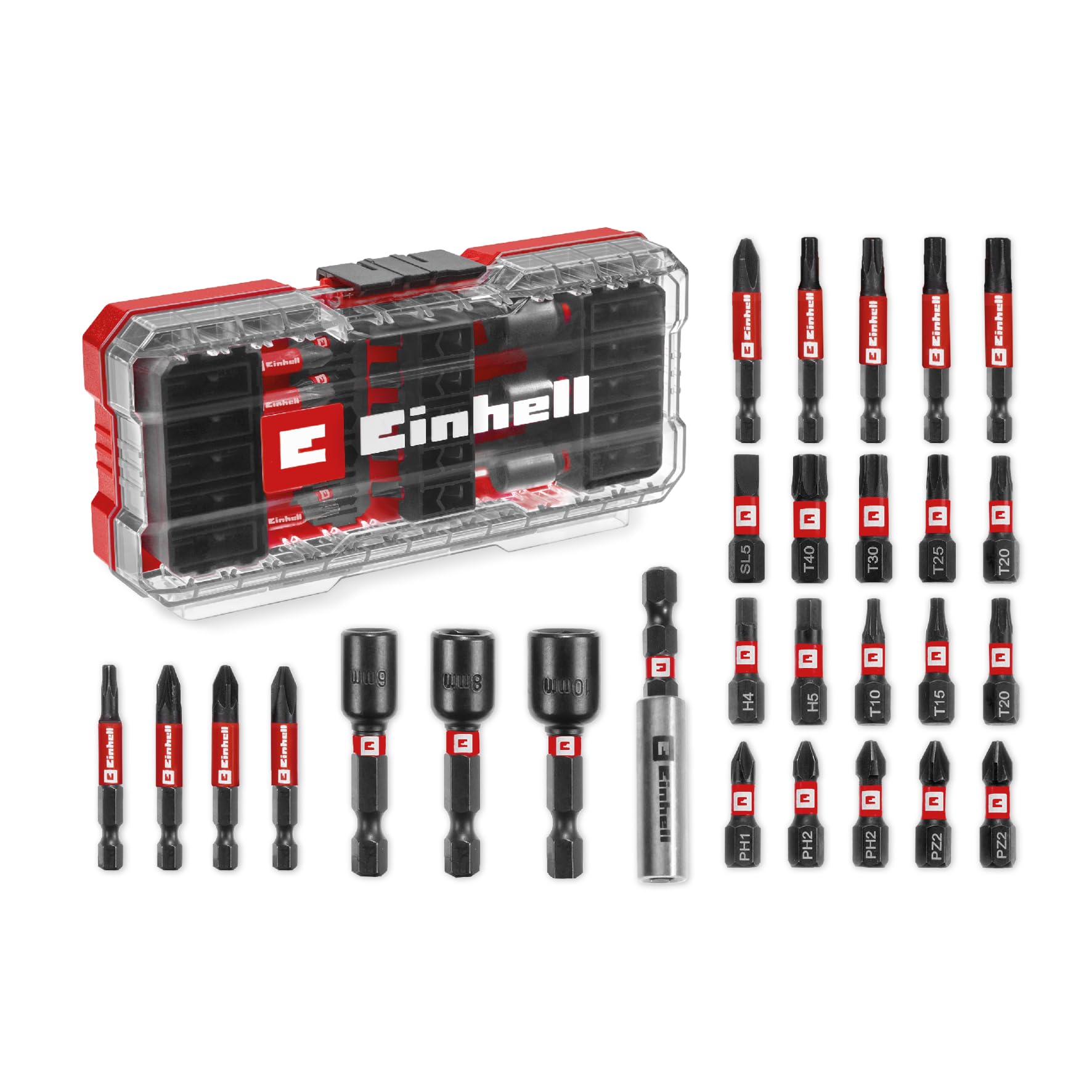 Original Einhell S-CASE 28-piece impact-resistant bit set (25 mm bits, 50 mm bits, 60 mm bit holder, sockets incl. storage box) — image 1
