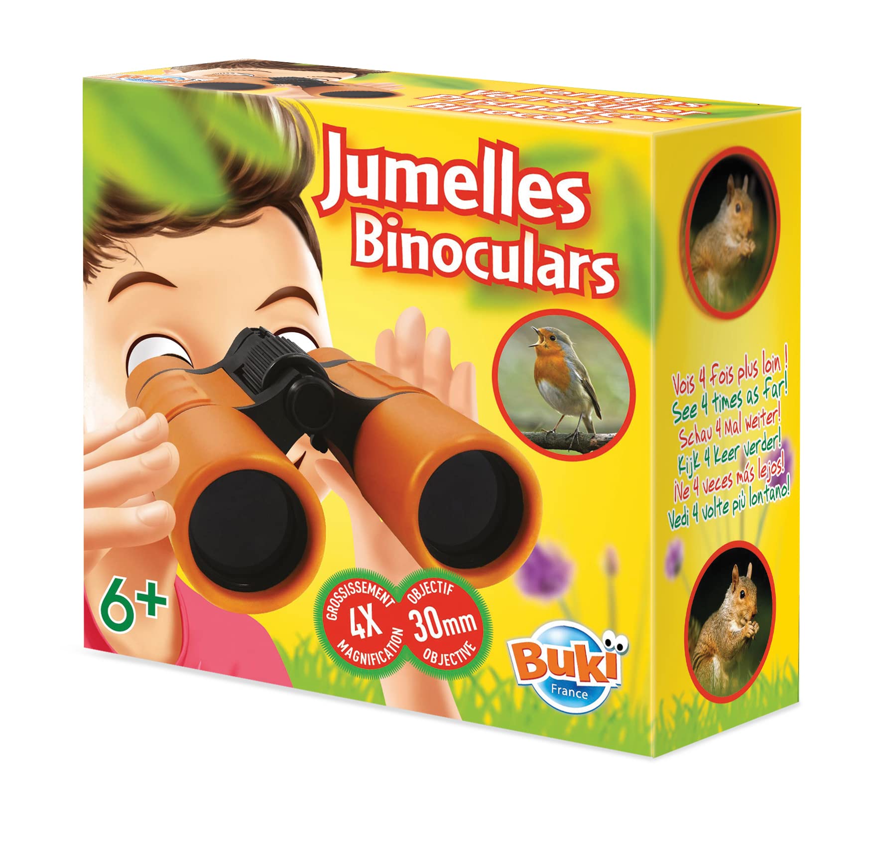 Buki France BN009 Binoculars with 4x Magnification. Lightweight Binoculars Gift Set for Kids. Childrens Outdoor Camping Kit with Strap, Bag & Lens Wipe STEM Toy. Spy Gift Suitable for Boys & Girls 6+