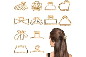 SPOKKI 12 Pcs Gold Claw Clip, Small Metal Hair Claw Clips, Elegant Gold Metal Claw Clip for Thick Thin Hair, Multiple Gold Ha