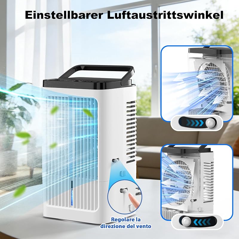 Klimaanlage Mobil, Mini Luftkühler, mit 2 Sprühstufen & 4 Geschwindigkeitsstufen, 1200ml Wassertank, 7 Farben Nachtlicht, 1-8 Stunden Timer, für Schlafzimmer und Büro (Cremeweiß) — Foto 5 von 7