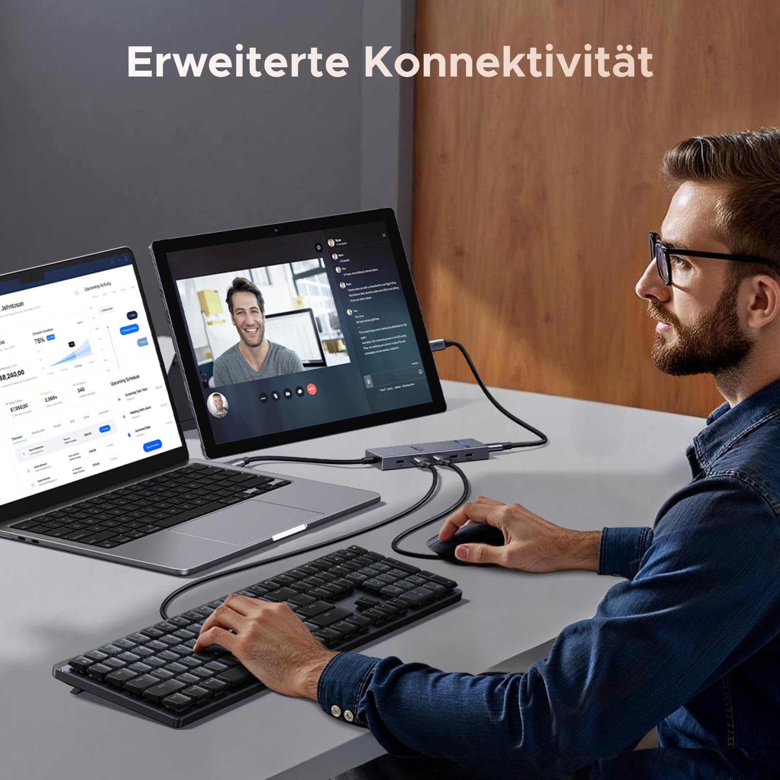 UGREEN Revodok Pro USB C Video Hub, Docking Station mit 4K@60Hz USB-C Anschluss, 10Gbps USB 3.2 Datenports, PD 100W, Multiport Adapter Kompatibel mit Tragbarem Monitor, AR-Brille, MacBook usw. 7