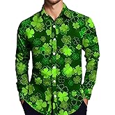 St Patricks Day Shirts for Men Long Sleeve Henley Button Down Shirts Shamrock Printed Collared Athletic Holiday Tops