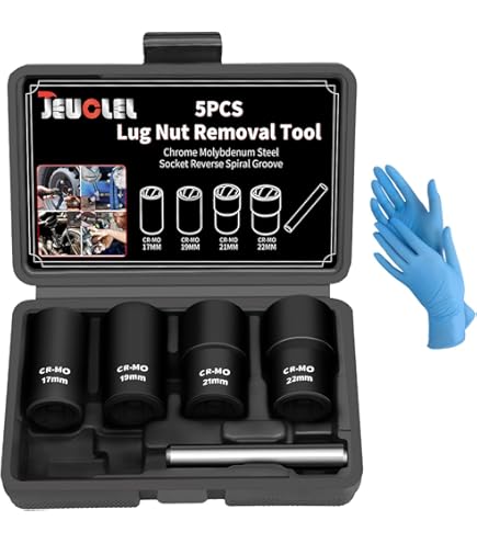 thumbnail image 2 of Stripped Lug Nut Remover Set – 5-Piece Twist Socket For Damaged & Worn Nuts (17, 19, 21, 22mm) 2 of 4