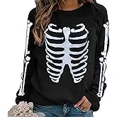 Sumtory Women Halloween Theme Skeleton Print Long Sleeve Sweatshirt Tops