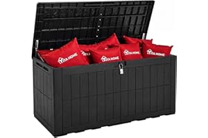 YITAHOME 134 Gallon Outdoor Deck Box, Lockable Resin Storage Box with Hydraulic Piston, Waterproof Patio Furniture Box for Ga