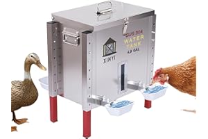 Xinyi 40 lb Stainless Steels Automatic Chicken Waterer, Chicken Water Feeder, 4 Aluminum Alloy Water Cups, Remaining Water Quantity Observation Window, Poultry Drinker for Ducks, Goose 4.9 Gallon