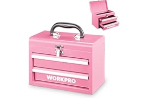 WORKPRO Portable Mini Tool Box, 2 Drawers Metal Tool Chest with Ball Bearing Slides, Top Storage and Lockable Latches, Ergono