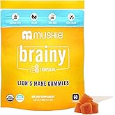 Mushie 100% Organic Lion’s Mane Mushroom Gummies - 2000mg (75mg A & B-Glucans) for Brain Health, Focus & Memory - 60 Organic Lions Mane Gummies for Adults & Kids