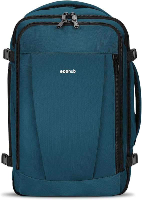 Mochila de 30L 45x36x20 Easyjet, mochila de viagem com avião de cabine com 13 bolísillos, mochila debaixo do assento, mala de viagem reciclada por PET para homens e mulheres, patenteada (azul, verde)