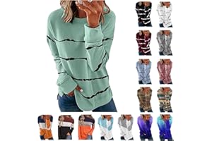 symoid Long Sleeve T Shirts for Women Trendy 2023 Crewneck Striped Tie Dye Sweatshirt Tops Dressy Casual Oversized Tunics