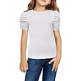 Arshiner Girls Puff Short Sleeve Shirts Summer Ribbed Knit Crewneck T Shirt Tops Tee Blouse