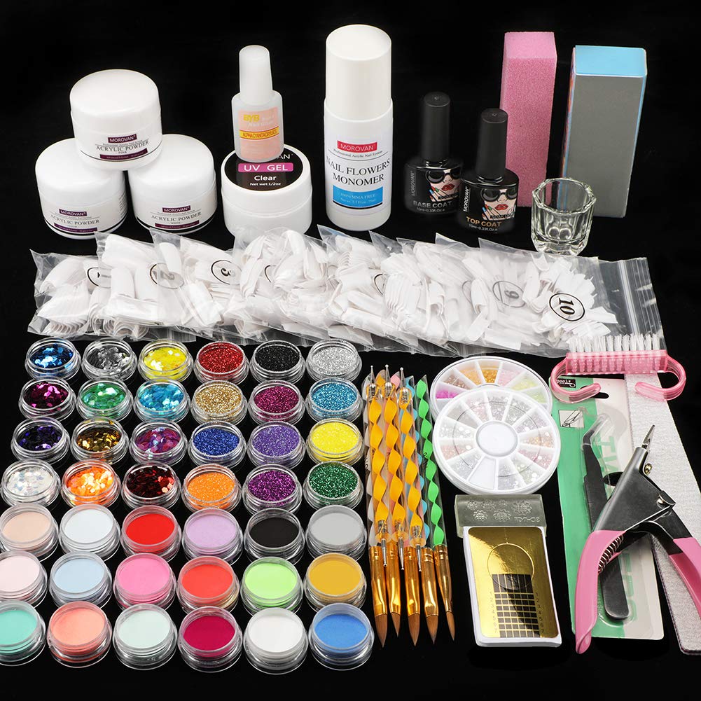 42 in 1 Acrylic Nail Art Set Acrylic Nail Powder Glitter Brush Nail French Tips Nail Art Decoration Tools Set: Beauty